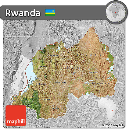 Satellite Map of Rwanda, lighten, desaturated, land only