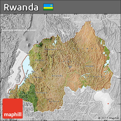 Satellite Map of Rwanda, lighten, desaturated, land only