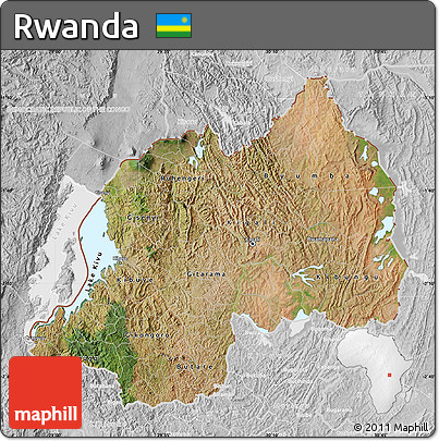 Satellite Map of Rwanda, lighten, desaturated, land only