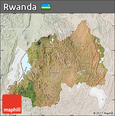 Satellite Map of Rwanda, lighten, land only