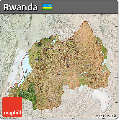Satellite Map of Rwanda, lighten, land only