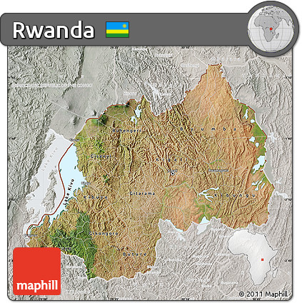 Satellite Map of Rwanda, lighten, semi-desaturated