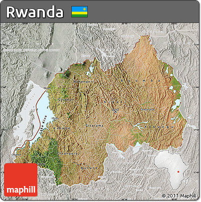 Satellite Map of Rwanda, lighten, semi-desaturated
