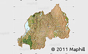 Satellite Map of Rwanda, single color outside, bathymetry sea, shaded relief sea