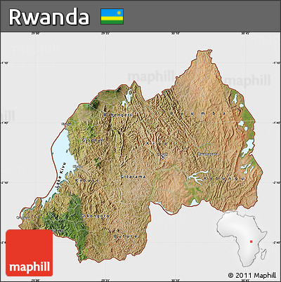 Satellite Map of Rwanda, single color outside