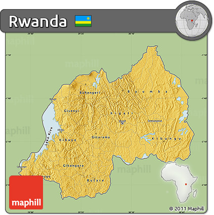 Savanna Style Map of Rwanda, single color outside