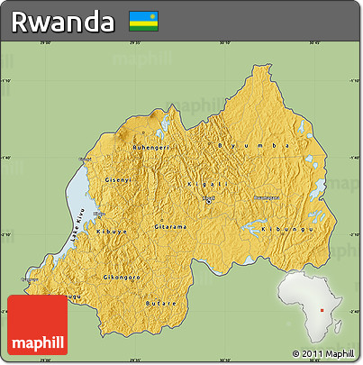 Savanna Style Map of Rwanda, single color outside