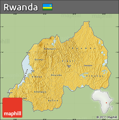 Savanna Style Map of Rwanda, single color outside