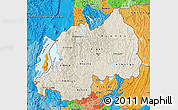 Shaded Relief Map of Rwanda, political outside, shaded relief sea