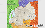 Shaded Relief Map of Rwanda, political shades outside, shaded relief sea