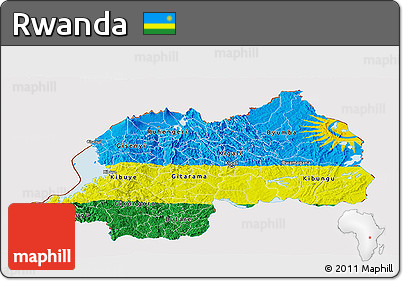 Flag Panoramic Map of Rwanda, flag centered