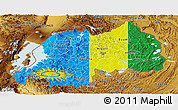 Flag Panoramic Map of Rwanda, physical outside, flag rotated