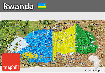 Flag Panoramic Map of Rwanda, satellite outside, flag rotated