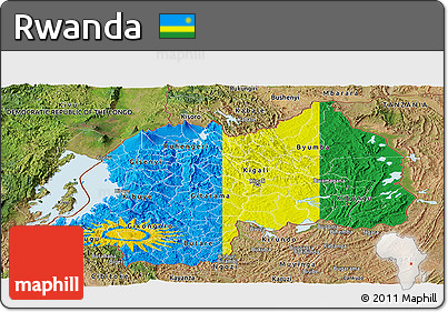 Flag Panoramic Map of Rwanda, satellite outside, flag rotated