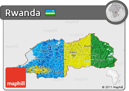 Flag Panoramic Map of Rwanda, single color outside, satellite sea, flag rotated