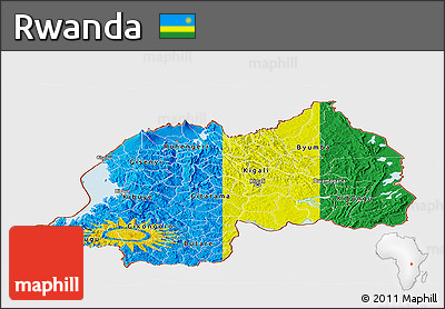 Flag Panoramic Map of Rwanda, single color outside, satellite sea, flag rotated