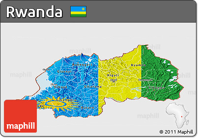 Flag Panoramic Map of Rwanda, single color outside, satellite sea, flag rotated