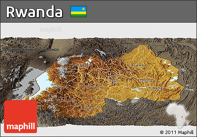 Physical Panoramic Map of Rwanda, darken, semi-desaturated
