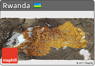 Physical Panoramic Map of Rwanda, darken, semi-desaturated