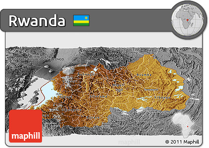 Physical Panoramic Map of Rwanda, desaturated, land only