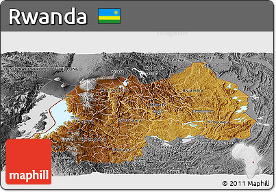 Physical Panoramic Map of Rwanda, desaturated, land only