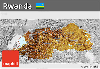 Physical Panoramic Map of Rwanda, lighten, desaturated