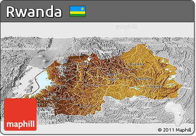 Physical Panoramic Map of Rwanda, lighten, desaturated