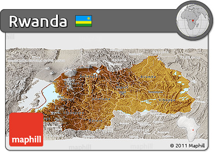 Physical Panoramic Map of Rwanda, lighten, semi-desaturated, land only