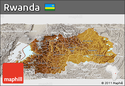 Physical Panoramic Map of Rwanda, lighten, semi-desaturated, land only