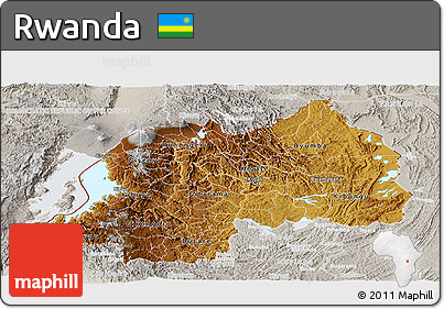 Physical Panoramic Map of Rwanda, lighten, semi-desaturated, land only