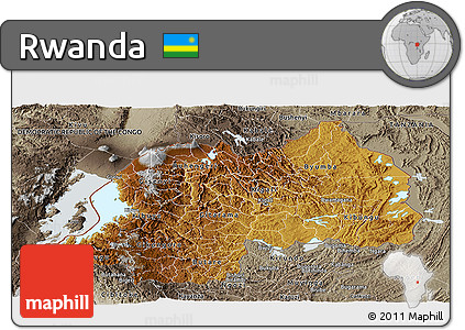 Physical Panoramic Map of Rwanda, semi-desaturated, land only