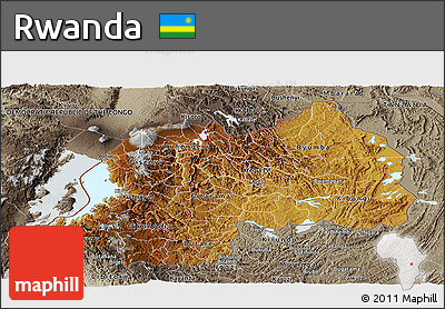 Physical Panoramic Map of Rwanda, semi-desaturated, land only