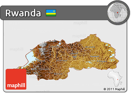 Physical Panoramic Map of Rwanda, single color outside, bathymetry sea, shaded relief sea