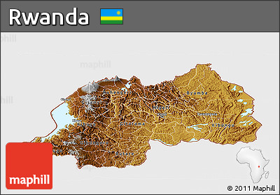Physical Panoramic Map of Rwanda, single color outside, bathymetry sea, shaded relief sea
