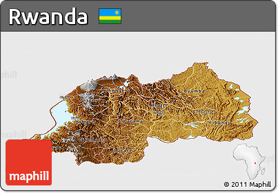 Physical Panoramic Map of Rwanda, single color outside, bathymetry sea, shaded relief sea