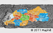 Political Panoramic Map of Rwanda, darken, desaturated