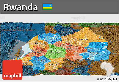 Political Panoramic Map of Rwanda, darken