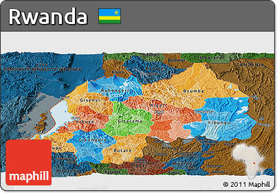 Political Panoramic Map of Rwanda, darken