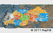 Political Panoramic Map of Rwanda, darken, semi-desaturated