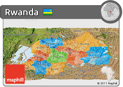 Political Panoramic Map of Rwanda, satellite outside, bathymetry sea