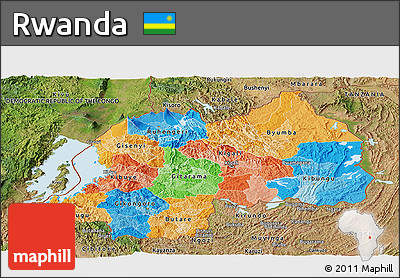 Political Panoramic Map of Rwanda, satellite outside, bathymetry sea