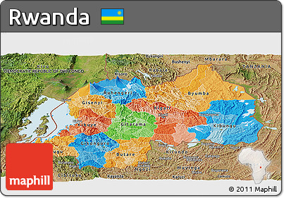 Political Panoramic Map of Rwanda, satellite outside, bathymetry sea
