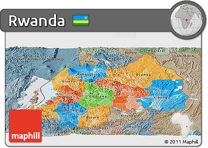 Political Panoramic Map of Rwanda, semi-desaturated