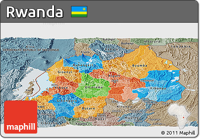 Political Panoramic Map of Rwanda, semi-desaturated