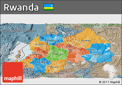 Political Panoramic Map of Rwanda, semi-desaturated