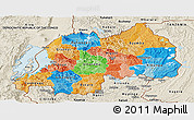 Political Panoramic Map of Rwanda, shaded relief outside, bathymetry sea