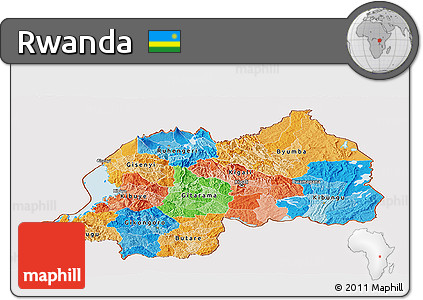 Political Panoramic Map of Rwanda, single color outside, bathymetry sea