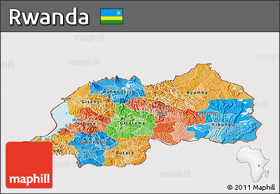 Political Panoramic Map of Rwanda, single color outside, bathymetry sea