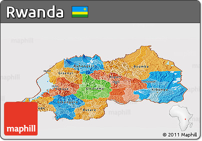 Political Panoramic Map of Rwanda, single color outside, bathymetry sea