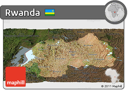 Satellite Panoramic Map of Rwanda, darken
